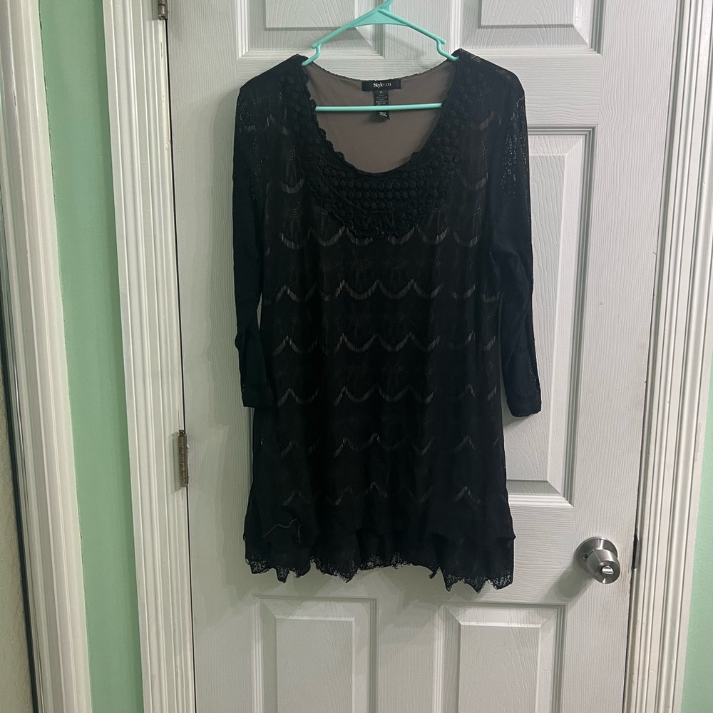 Style & Co. Black Long Sleeve Lace Dress